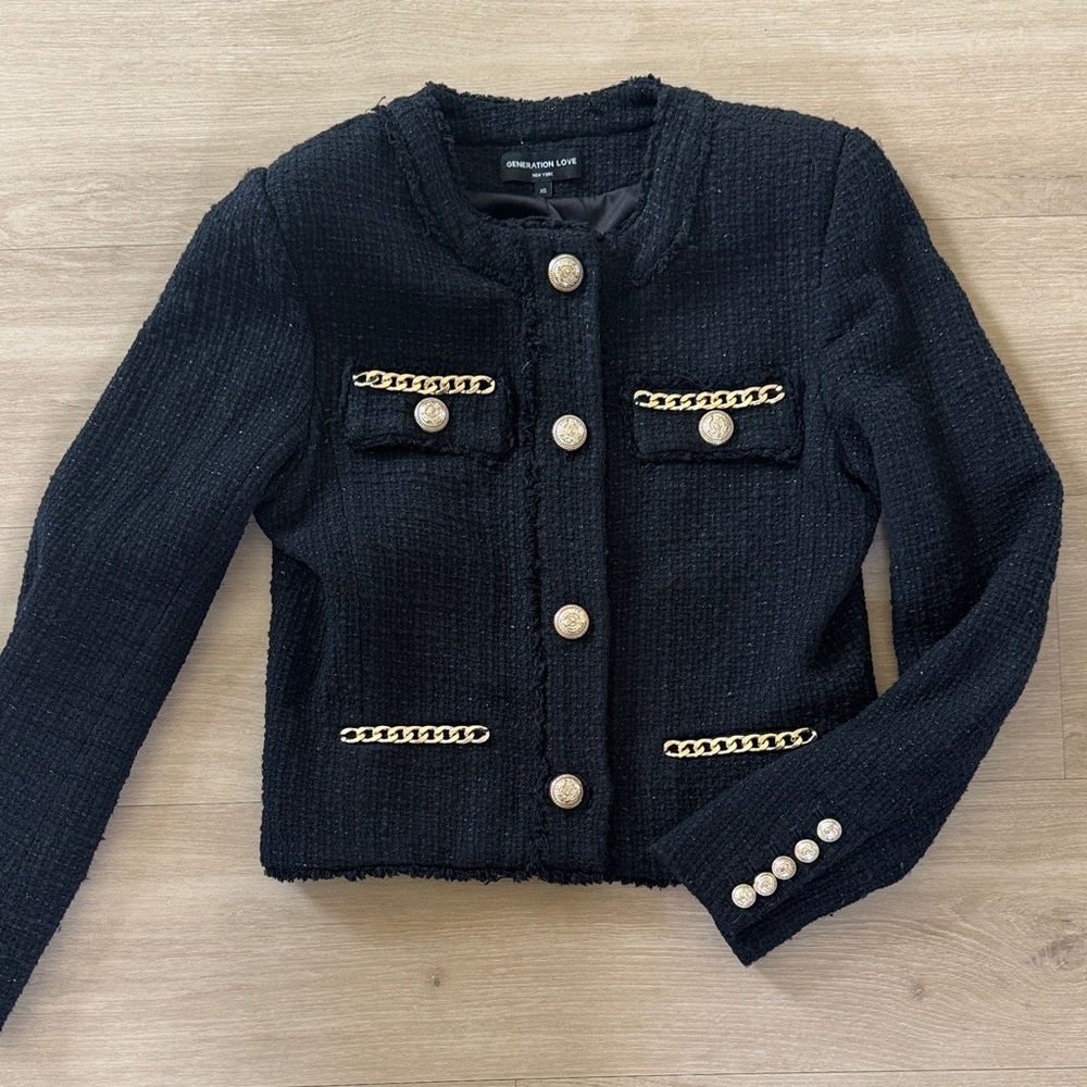 Generation Love Black Tweed Jacket with Gold Chain Trim